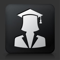 Black Square Button with Graduation Face Icon N2