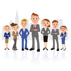 Male oriented businessman group and building