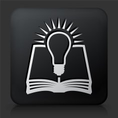 Black Square Button with Book Idea Icon