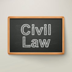 civil law on blackboard in wooden frame