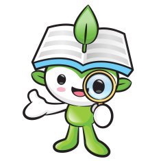 Environmental mascot look through a magnifying glass