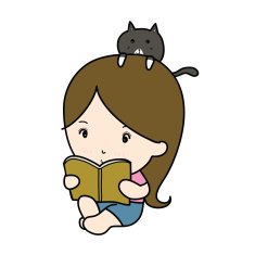small girl reading book cartoon N2