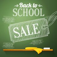 Back to school sale on the chalkboard with different percents