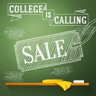 College is calling sale on the chalkboard with different percents