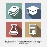 Education Icon Set Books Mortar Science Degree Modern Flat