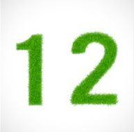 1 2 number with grass textured isolated white background vector