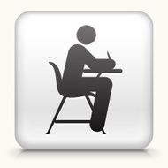 Square Button with Studying on school Desk