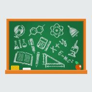 Set of school icons on a blackboard