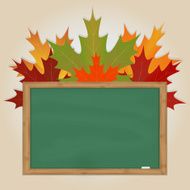 Maple leaves on green chalkboard