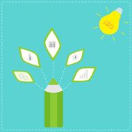 Pencil with business icons and light bulb sun Idea concept