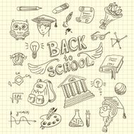 Checkered paper with icons Set icons - Back to school