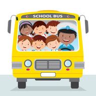 Cheerful school bus driver and children N2