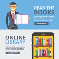 Read books online library flat illustration set Education reading concept