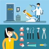 Dentist doctors office and patient with toothache vector N2