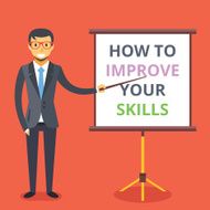 Man and presentation board how to improve your skills