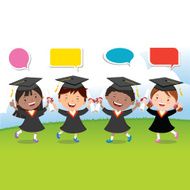 Happy graduation kids with speech bubbles N2