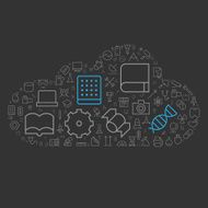 Icons for science technology and industrial in cloud shape