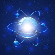 Atom on blue background