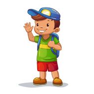 Funny cartoon little boy with school bag N2