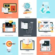 Education theme flat style colorful vector icon set for info N3