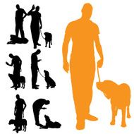 Vector silhouette of people with dog N40