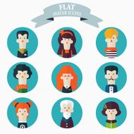 Set of flat people icons Male and female faces avatars N5