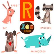 Cute zoo alphabet in vector R letter Funny cartoon animals N2