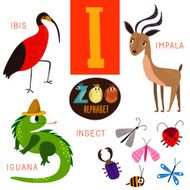 Cute zoo alphabet in vector I letter Funny cartoon animals N2