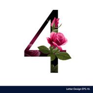 Alphabet number four with flower Vector illustration N2