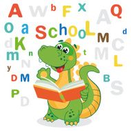 Funny dinosaur learn to read book Cartoon school vector N2