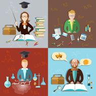 Education classroom students teacher professor icon set