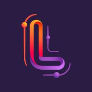 L letter one line with atoms orbits colorful logo