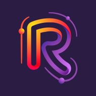 R letter one line with atoms orbits colorful logo