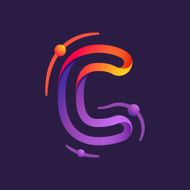 C letter one line with atoms orbits colorful logo