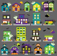 Vector Halloween Town with Haunted Houses Shops