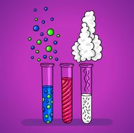 Three tubes with solutions of chemical reaction