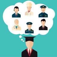 Education choice illustration with man deciding future profession