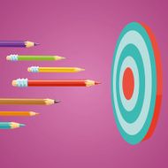 Colored pencils flying at the target