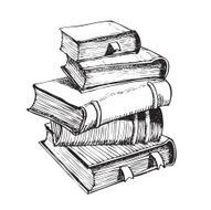pen drawing a pile of books