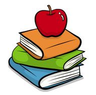 Red apple and pile of books
