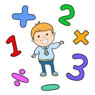 Cartoon style math learning game illustration Mathematical arithmetic logic flat