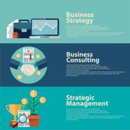 Business strategy consulting and management banners set in flat style