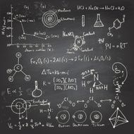Chemical formulas and drawings on a chalkboard N2