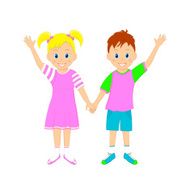 boy and girl holding hands waving their N2
