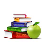 Pile of books with green apple