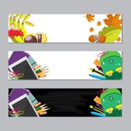 set of two banners with seasonal background school supplies and N2