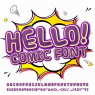 Creative high detail purple comic fontn Alphabet comics pop art N2