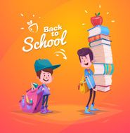 Back to school Two cute schoolchild with supplies Vector N2