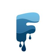 F letter logo with blue water and drops