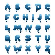 Alphabet with blue water and drops